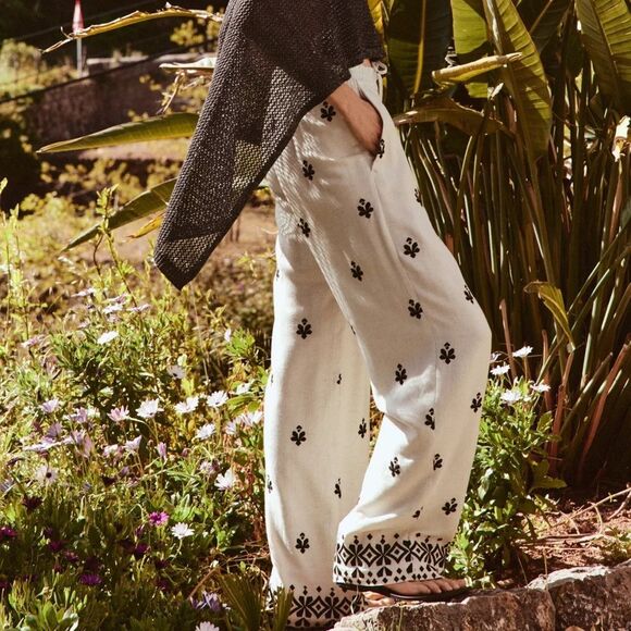 Zara Embroidered Wide Leg Pants New - Picture 8 of 14